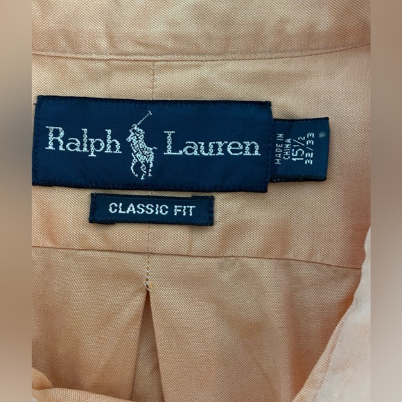 Polo Ralph Lauren Shirt Mens 15.5x32/33 Classic Fit Peach Long Sleeve Flesh Pony - Picture 6 of 9